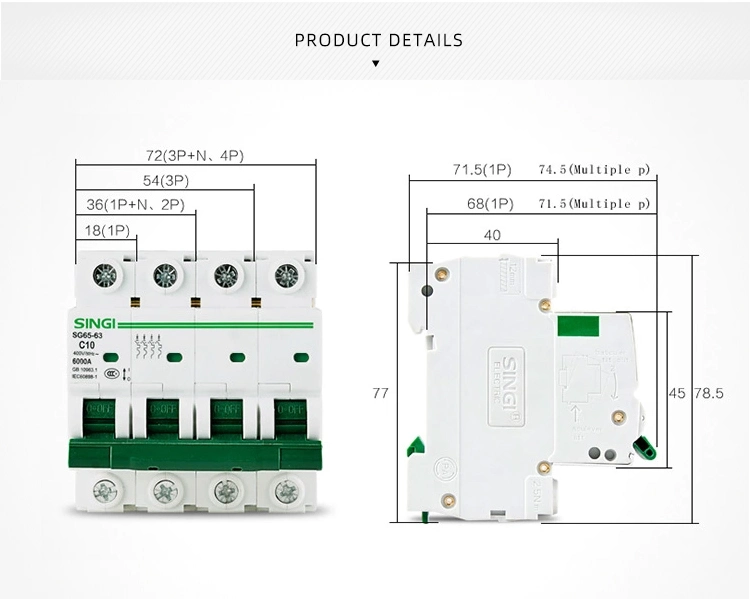 Low Voltage Breakers MCB Singi or OEM 6-63A Electric Circuit Breaker