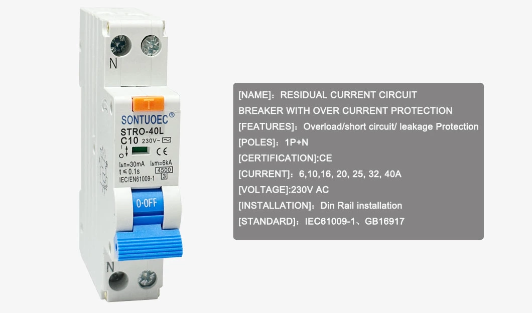 1p+N Series 40A/30mA Electronic Type Over Load Protection Circuit Breaker RCBO